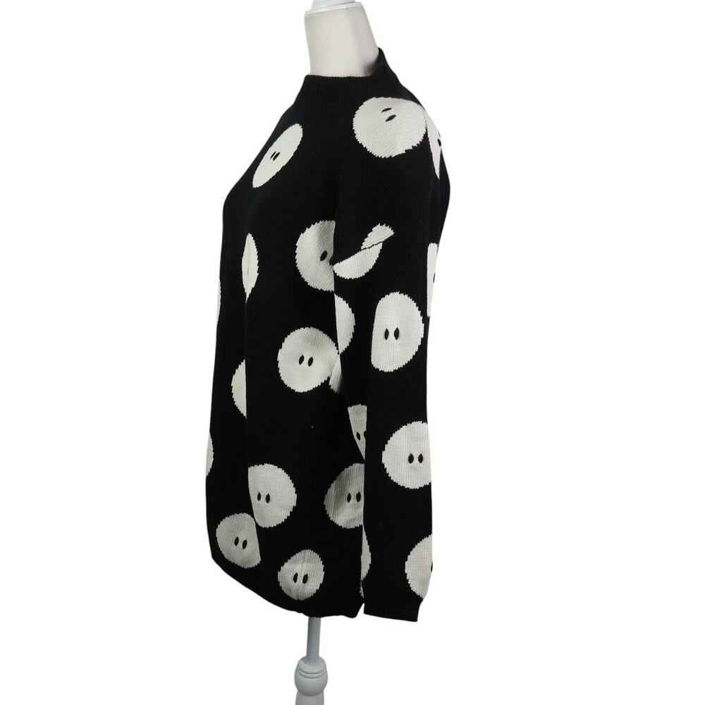 Vintage 90s Black and White Cotton Button Print Tunic Sweater S - Picture 3 of 5